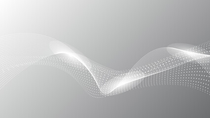 Abstract grey white vector background with flowing particles. Digital future technology concept. 