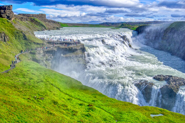 Gullfoss waterfall located in canyon on Hvita river, Iceland - hdr photograph