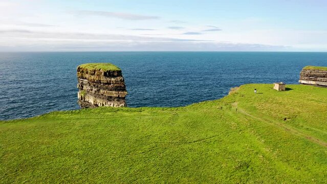 Aerial view of the Dun Briste sea stick at Downpatrick head, County Mayo - Republic of Ireland