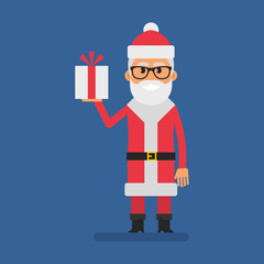 Santa holding gift and smiling