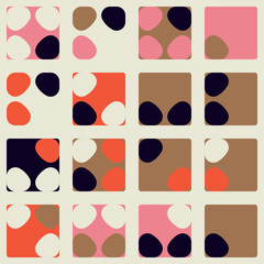 Modern vector abstract  geometric background with circles, rectangles and squares  in retro scandinavian style. Pastel colored simple shapes graphic pattern. Abstract mosaic artwork.