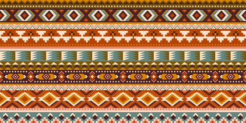 Peruvian american indian pattern tribal ethnic motifs geometric seamless vector fabric background