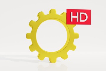 Metal gear icon and gear icon business progress icon with HD settings 3D rendering