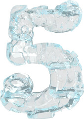 Symbol made of transparent ice. number 5
