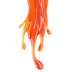 A jet of thick orange syrup (for example, from mango or orange) stretches and shimmers with highlights. 3d illustration. Isolated on white background