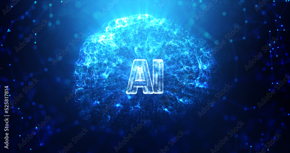 Poster 3d rendering ai with dot and connection line on the dark background