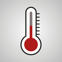 Flat design meteorological thermometer. Hot temperature measurement.