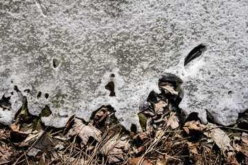Spring ground covered with thawing snow