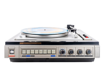 Obraz premium Vintage turntable record player with blue and orange vinyl