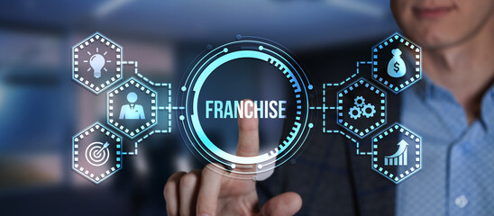 Internet, business, Technology and network concept. Franchise concept. Virtual button.