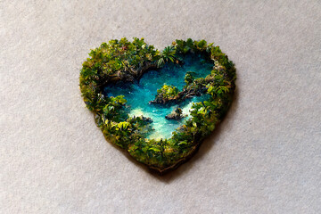 Romantic valentine's day gift. Small island in the shape of a heart. Islet-heart in the blue sea. Love for travel and adventure