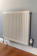 A wall-mounted radiator in a modern home fitted with gas central heating. 