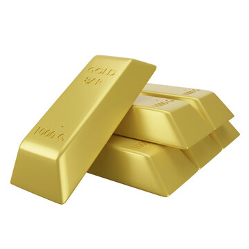3D rendering stack of gold bar icon on transparent  background