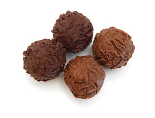 Chocolate candies collection. Beautiful Belgian truffles isolated on white background