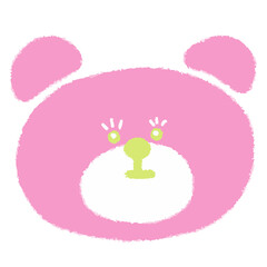 くま、テディベア、手描き、クレヨン、かわいい、ピンク、ぬいぐるみ、熊、動物、イラスト、ベクター