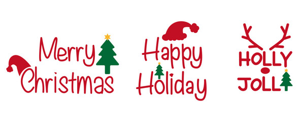 Set of Christmas Calligraphy. Merry Christmas, Happy Holliday, Holly Jolly decorative font collection. Christmas event , invitation, card and graphic design elements. Vector illustration.