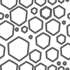 Vector. The texture of the contour hexagon. Monochrome, black and white, grey  geometric seamless pattern. Mosaic abstract background. Hexagonal repeating hand drawn geometric polygon texture.