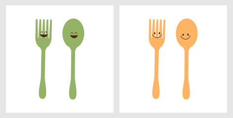 Spoon and fork cartoons isolated on white background vector illustration.