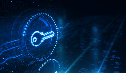 Cyber security with Key symbol digital concept 3d illustration