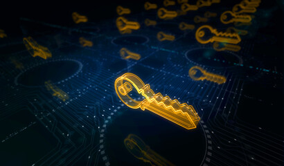 Cyber security with Key symbol digital concept 3d illustration