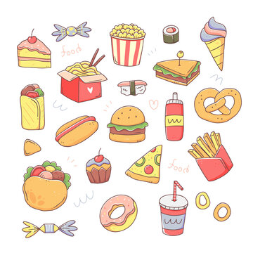 hand drawn colorful junk food icon 6475542 Vector Art at Vecteezy-saigonsouth.com.vn