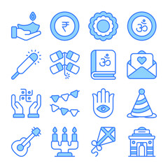 Diwali icons set. vector editable icons. Diwali Hindu festival elements. 