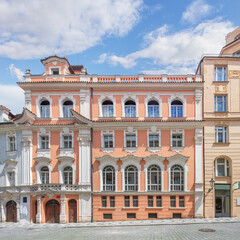 Fototapeta na wymiar Beautiful building on Maiselova street in the center of the city. Prague, Czhech Republic