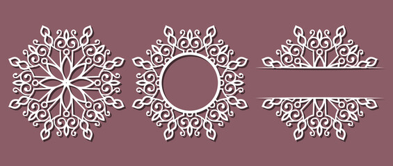 Big set of Christmas decorations - balls with a Santa Claus, deer, snowflake, candle, angel, snowman, gift, sock, Christmas tree, house. Template for laser cut. New Year theme. Vector illustration