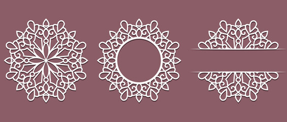 Big set of Christmas decorations - balls with a Santa Claus, deer, snowflake, candle, angel, snowman, gift, sock, Christmas tree, house. Template for laser cut. New Year theme. Vector illustration