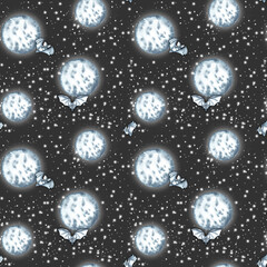 Watercolor Halloween pattern with Cemetery Bats