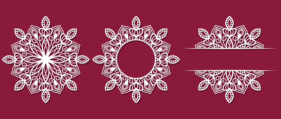 Big set of Christmas decorations - balls with a Santa Claus, deer, snowflake, candle, angel, snowman, gift, sock, Christmas tree, house. Template for laser cut. New Year theme. Vector illustration