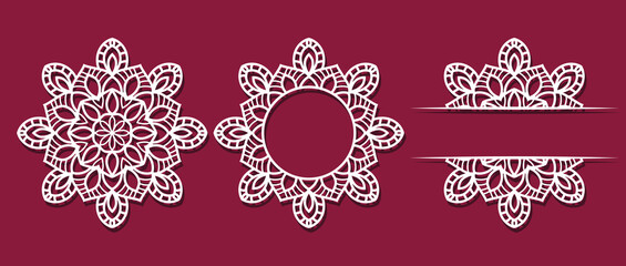 Big set of Christmas decorations - balls with a Santa Claus, deer, snowflake, candle, angel, snowman, gift, sock, Christmas tree, house. Template for laser cut. New Year theme. Vector illustration