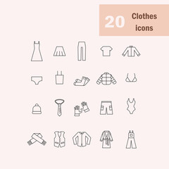 set of clothes lineart icons 