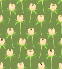 hand drawn seamless pattern with protea flowers on green background. design for fabric, posters, posters, flyers and banners, wrapping paper