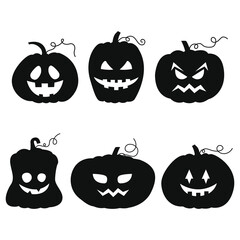 Set of Halloween pumpkin silhouettes, creepy faces. autumn holidays. Vector graphic.