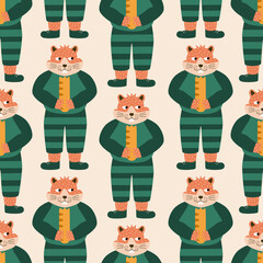 Adorable hamster in green pajamas with white bread hand drawn vector illustration. Funny animal character in clothes seamless pattern for kids fabric or wallpaper.