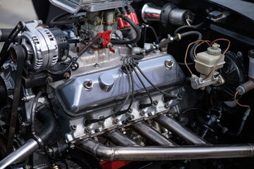 Fototapeta na wymiar close-up of a car engine, an internal combustion engine.