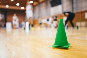 Sports Basketball Training Session For Youth Talented Players. Basketball Training Cones at Sports...