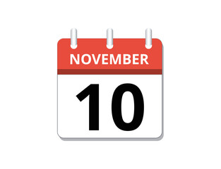 November, 10th calendar icon vector