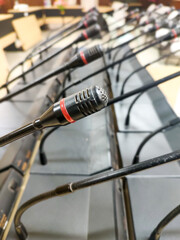 A mic in focus among several