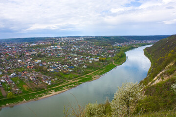 Panorama of Zalishchyky and the Dniester River in Ukraine