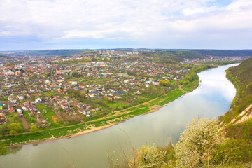 Panorama of Zalishchyky and the Dniester River in Ukraine	
