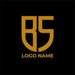Minimal elegant monogram art logo. Outstanding professional trendy awesome artistic  BS shield initial based Alphabet icon logo. Premium Business logo. Gold color on black background
