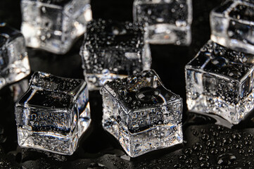 Frozen ice cubes on a Black background