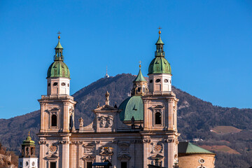 Fototapeta na wymiar The dome of Salzburg Cathedral or Dom zu Salzburg in the old town Salzburg, Austria