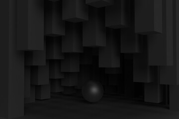 Abstract cavern with dark solid columns.