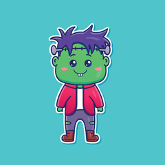 Cute cartoon zombie in vector illustration. Isolated character vector. Flat cartoon style