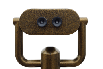 Public binocular telescope on the observation deck overlooking the sea.