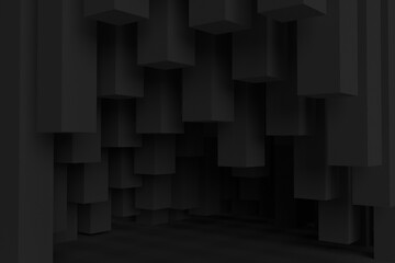 Abstract cavern with dark solid columns.
