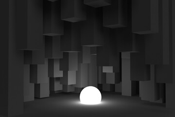 Abstract cavern with dark solid columns.